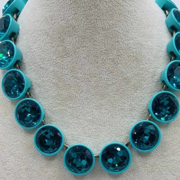 J Crew Jumbo Blue Teal Brulee Crystal Statement Necklace - Picture 9 of 12